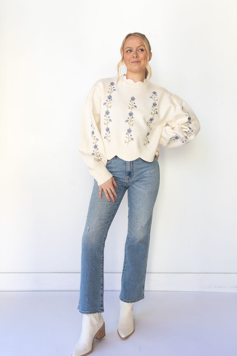mode, estelle floral scallop sweater