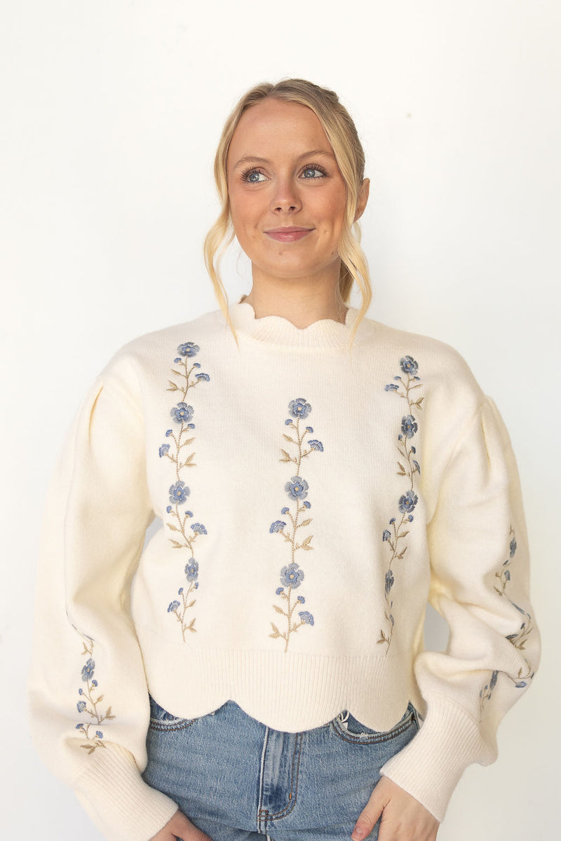 mode, estelle floral scallop sweater