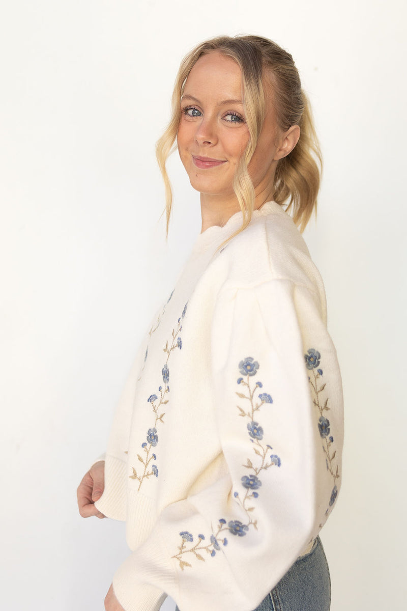 mode, estelle floral scallop sweater