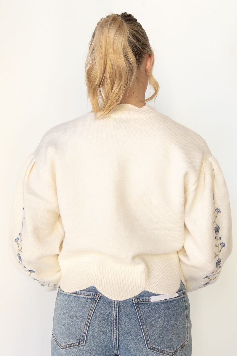 mode, estelle floral scallop sweater