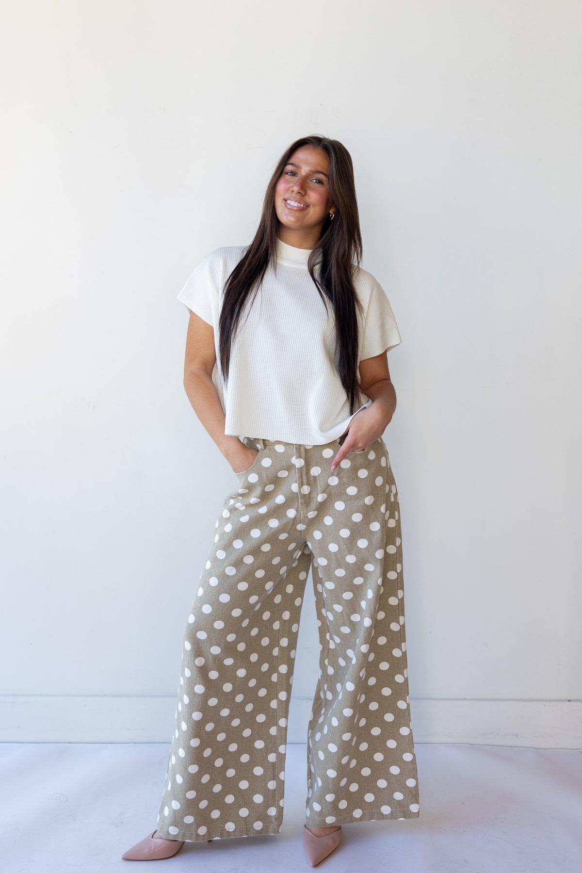 quin polka dot wide leg pants