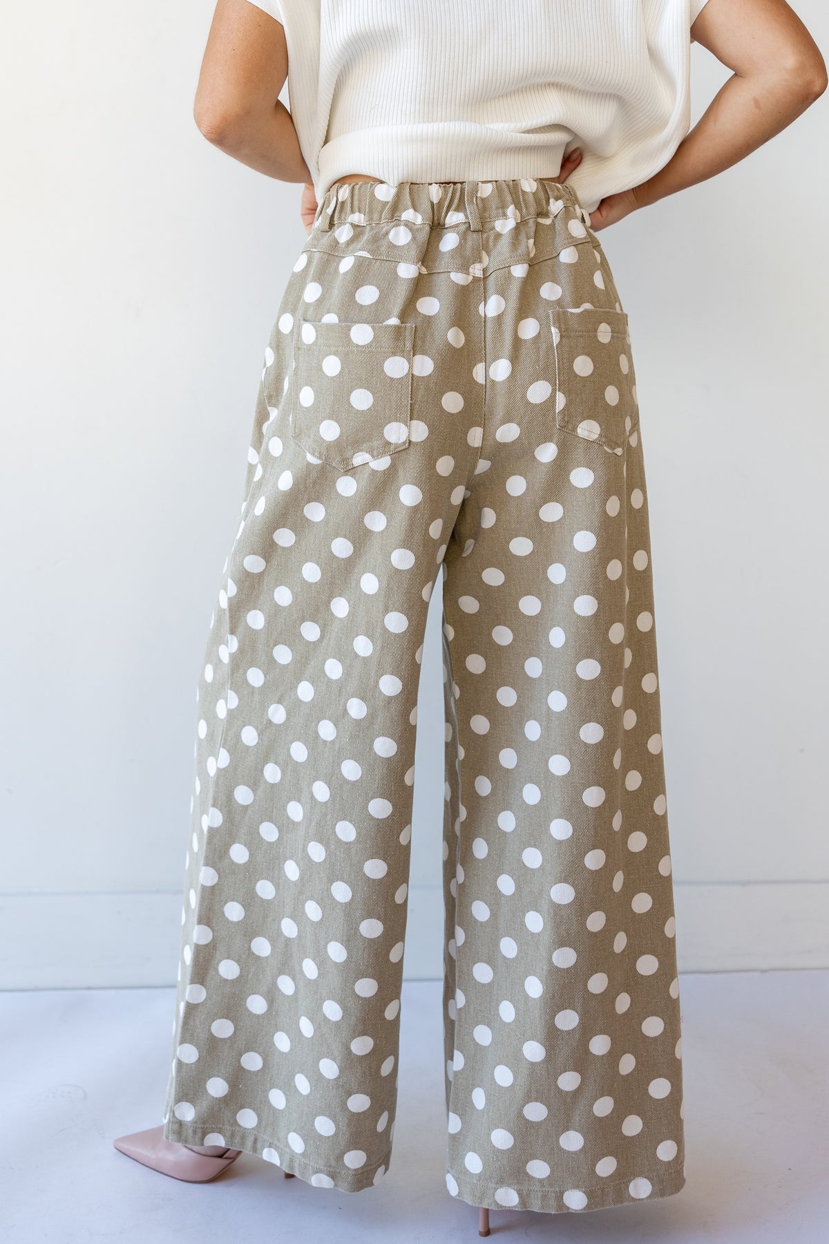 quin polka dot wide leg pants