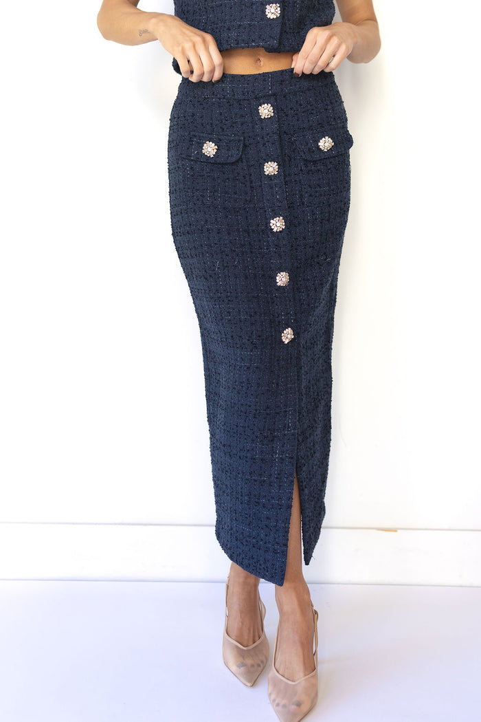 mode, kennedy tweed midi skirt