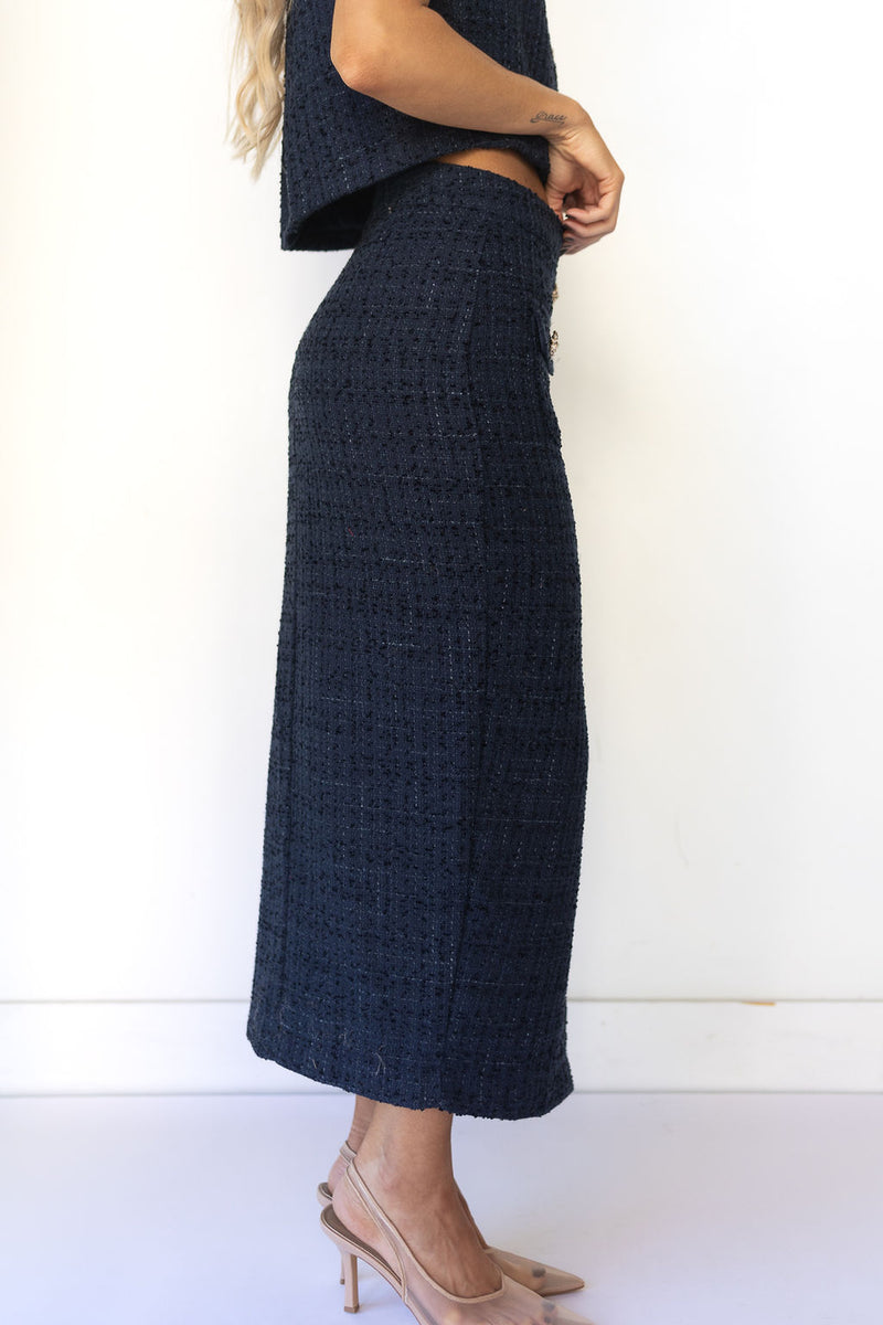 mode, kennedy tweed midi skirt