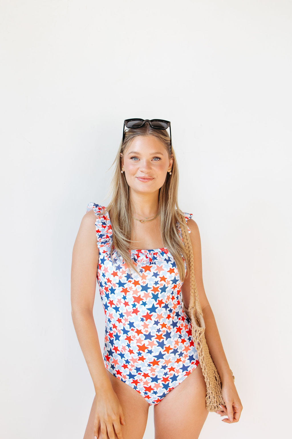 shimmer star-spangled one piece swimsuit