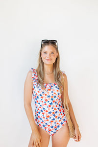 shimmer star-spangled one piece swimsuit
