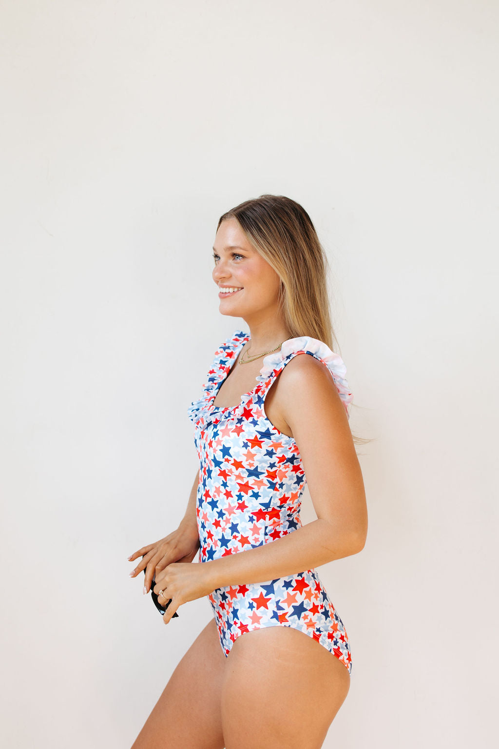 shimmer star-spangled one piece swimsuit