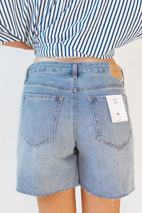 clare high rise mid-thigh denim shorts
