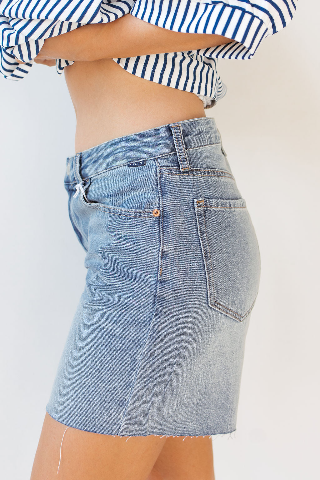 clare high rise mid-thigh denim shorts