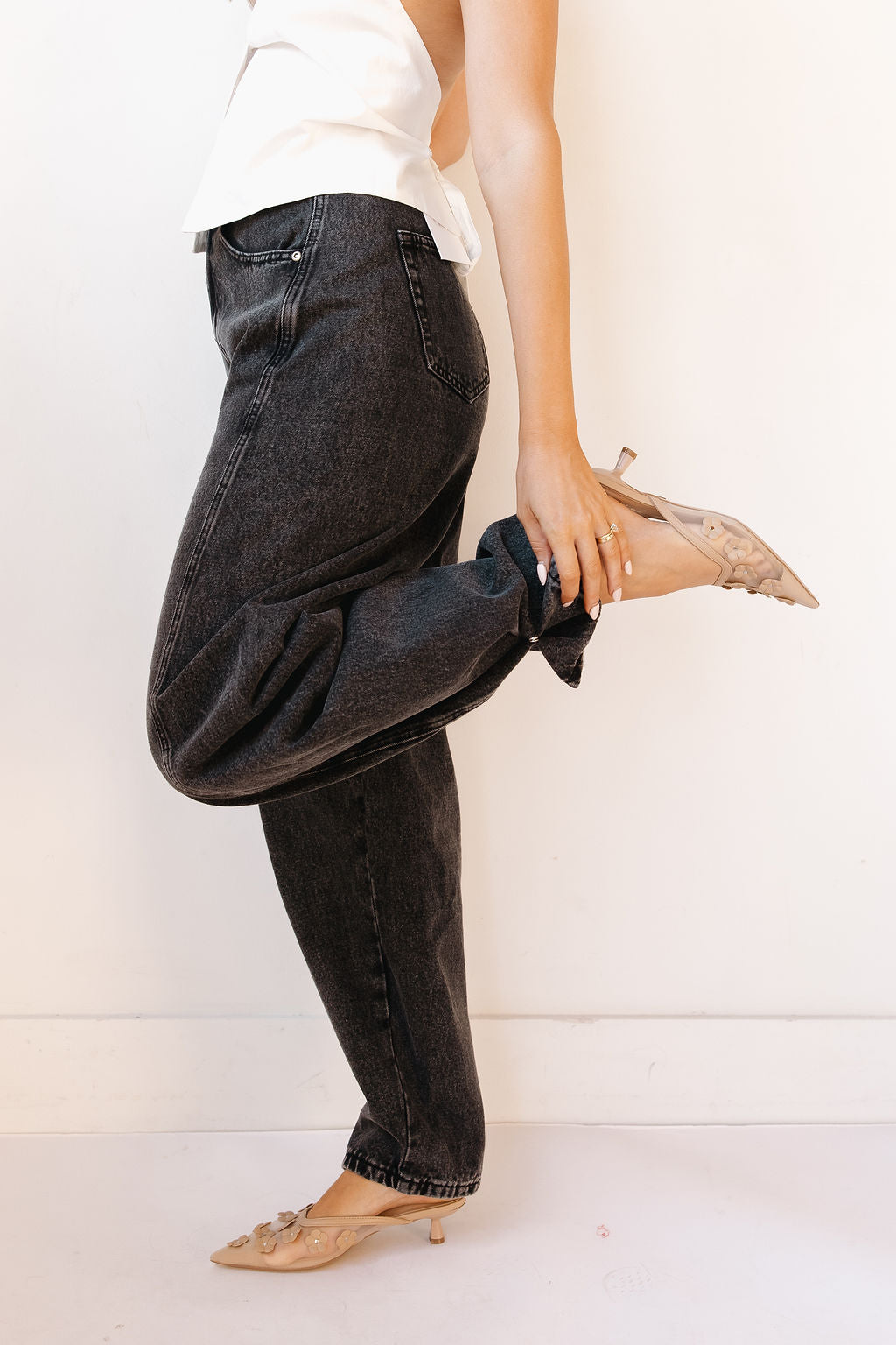 lacey pleated wide leg jeans