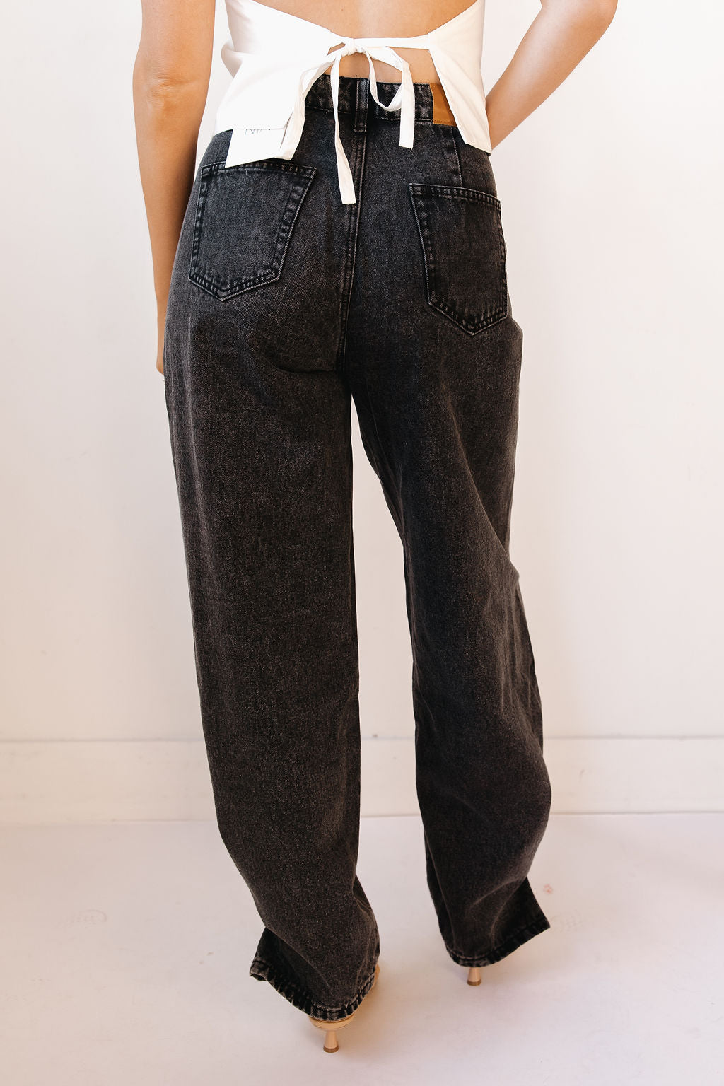 lacey pleated wide leg jeans