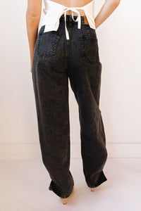 lacey pleated wide leg jeans