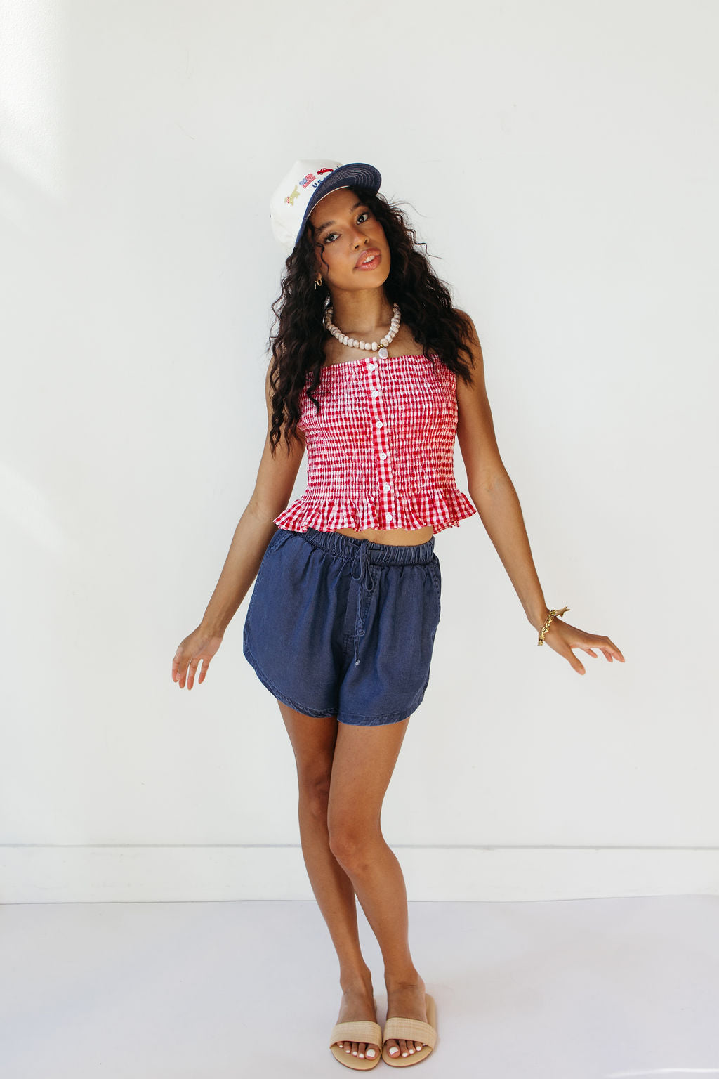 poppi gingham smocked tank top