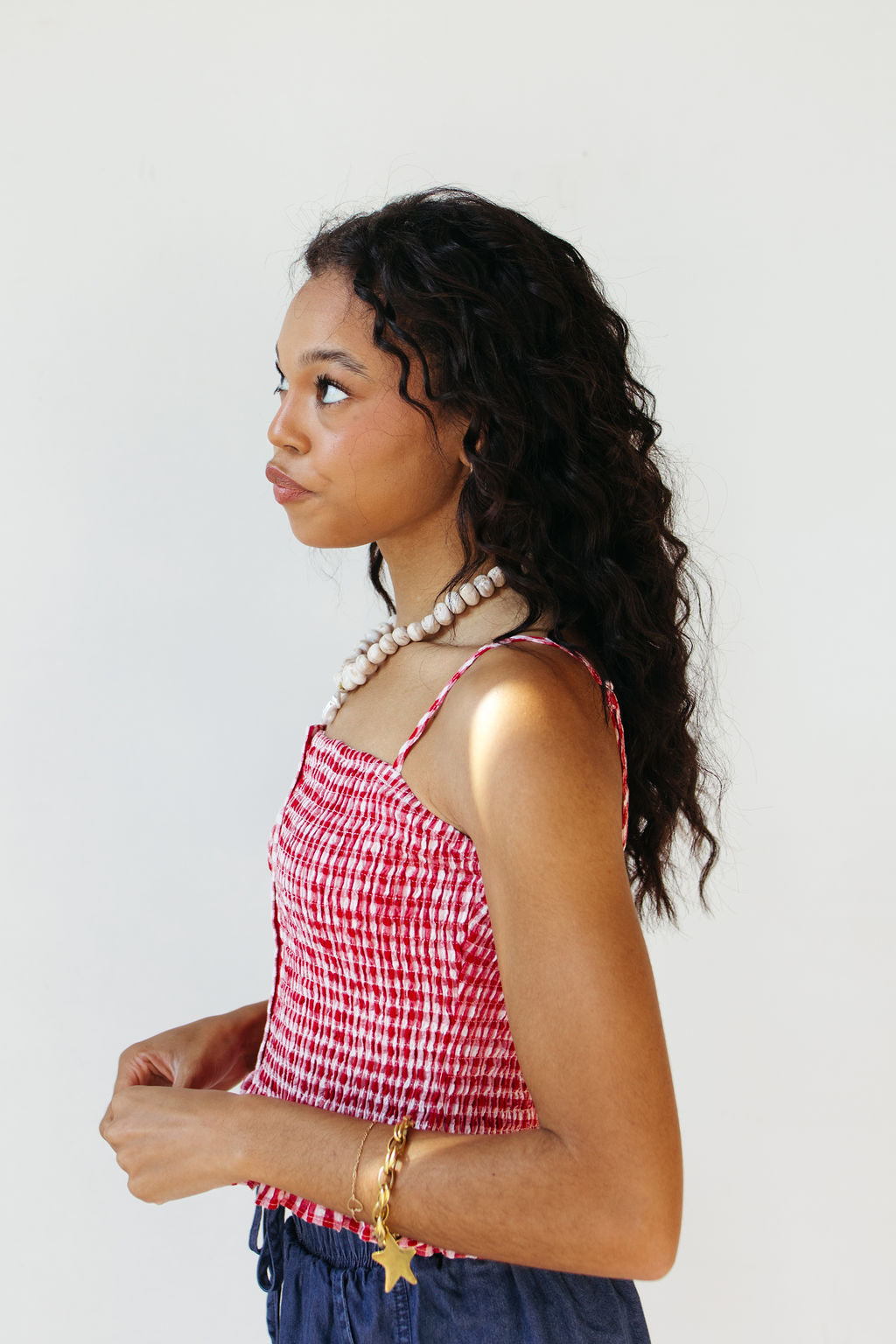 poppi gingham smocked tank top