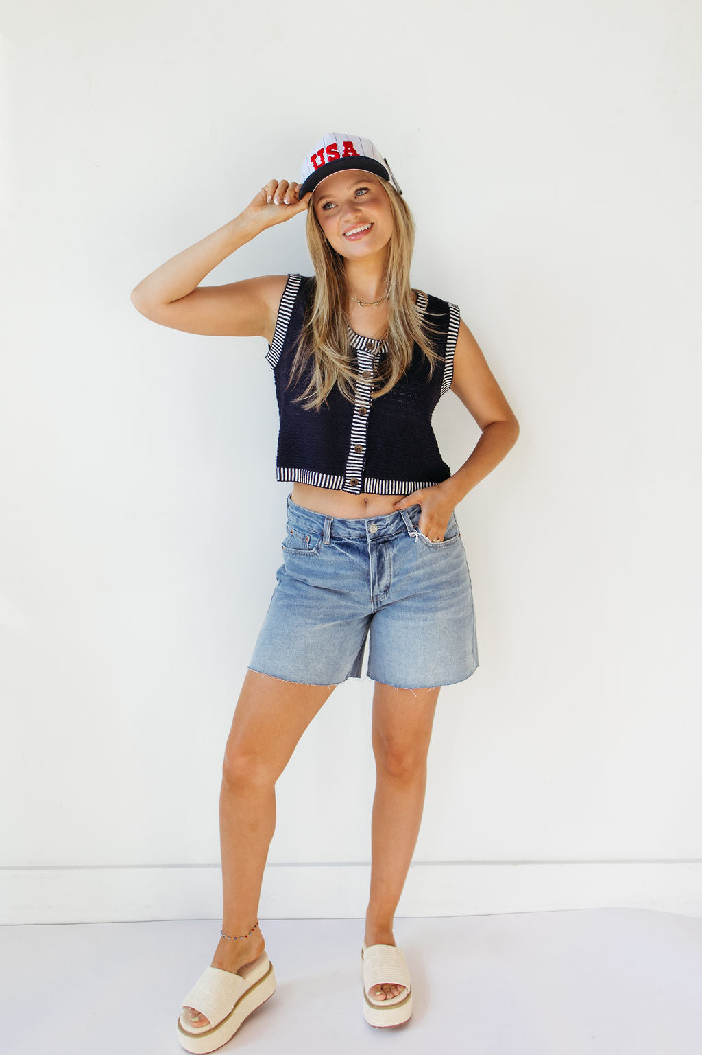 kate contrast stripe knit vest