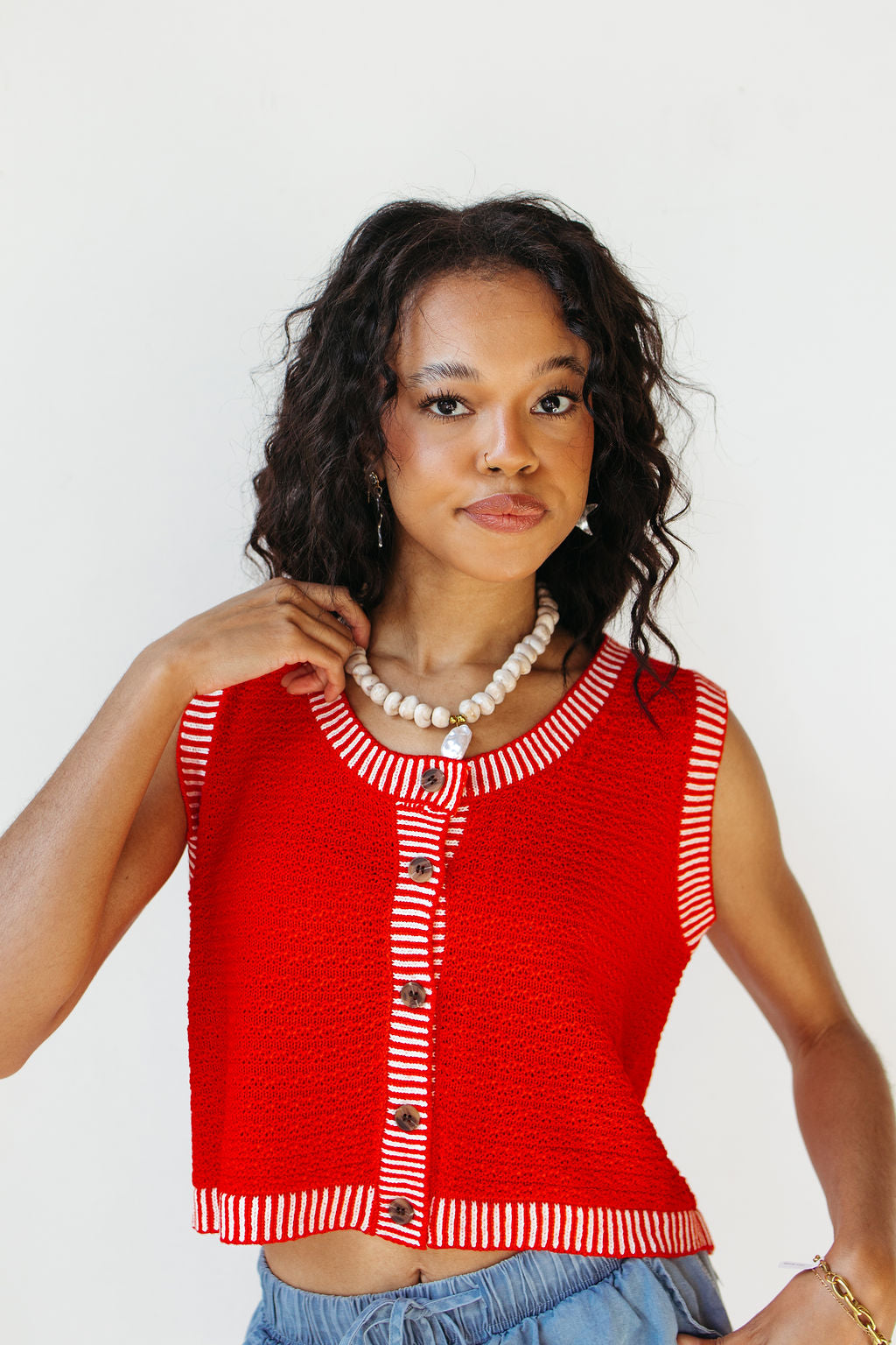 kate contrast stripe knit vest