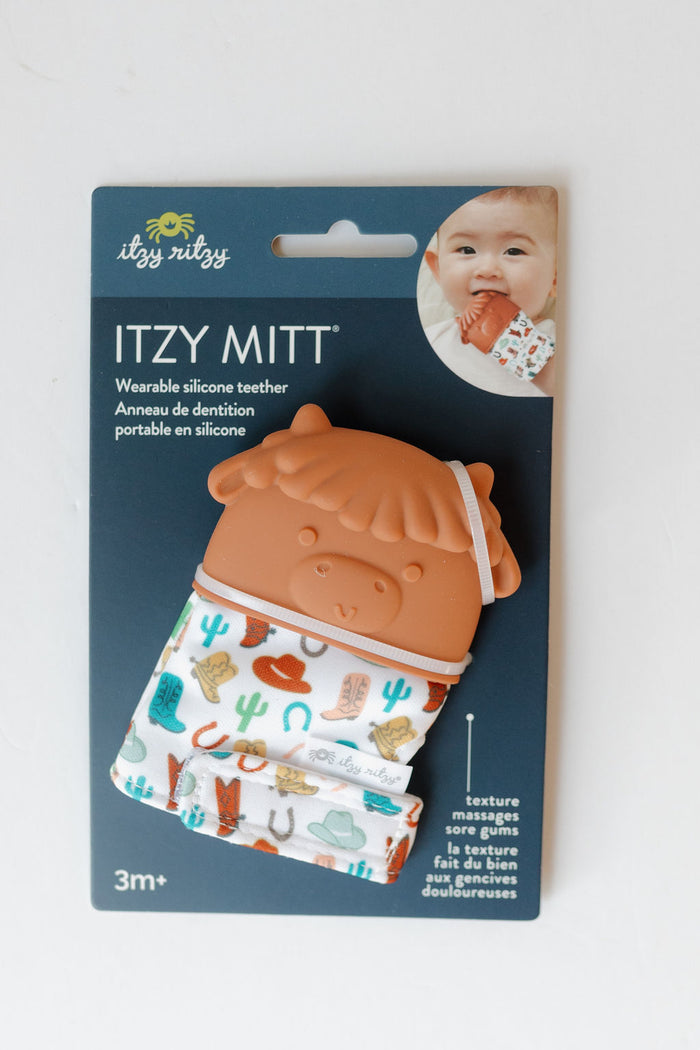 highland cow teething mitt