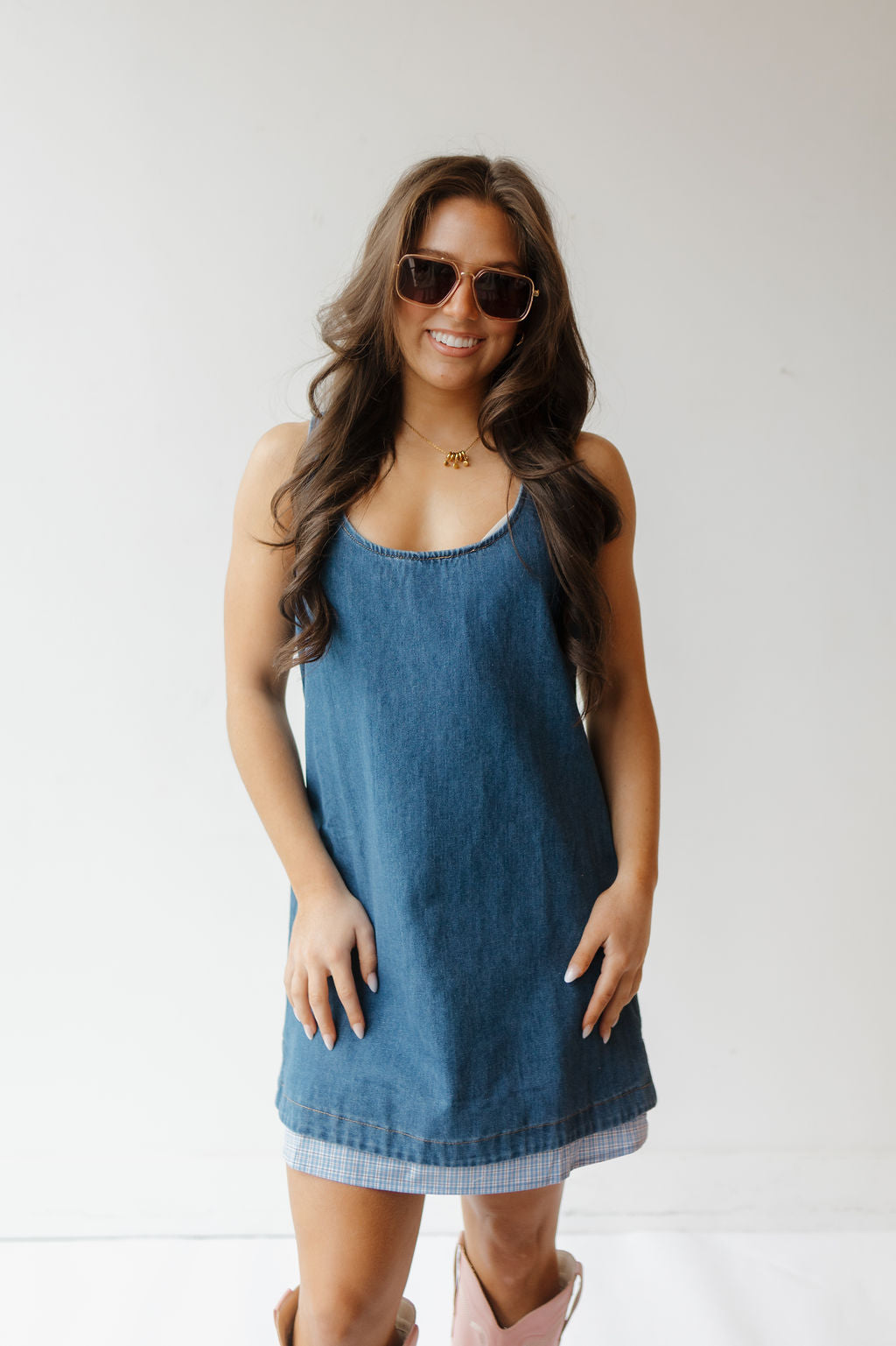 florence dress w/plaid hem