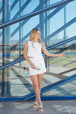 mode, brennan bow mini skirt