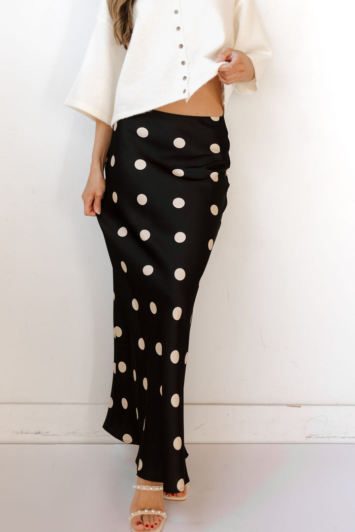 maisie satin midi skirt