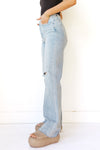 chloe high rise distressed slim wide leg jeans