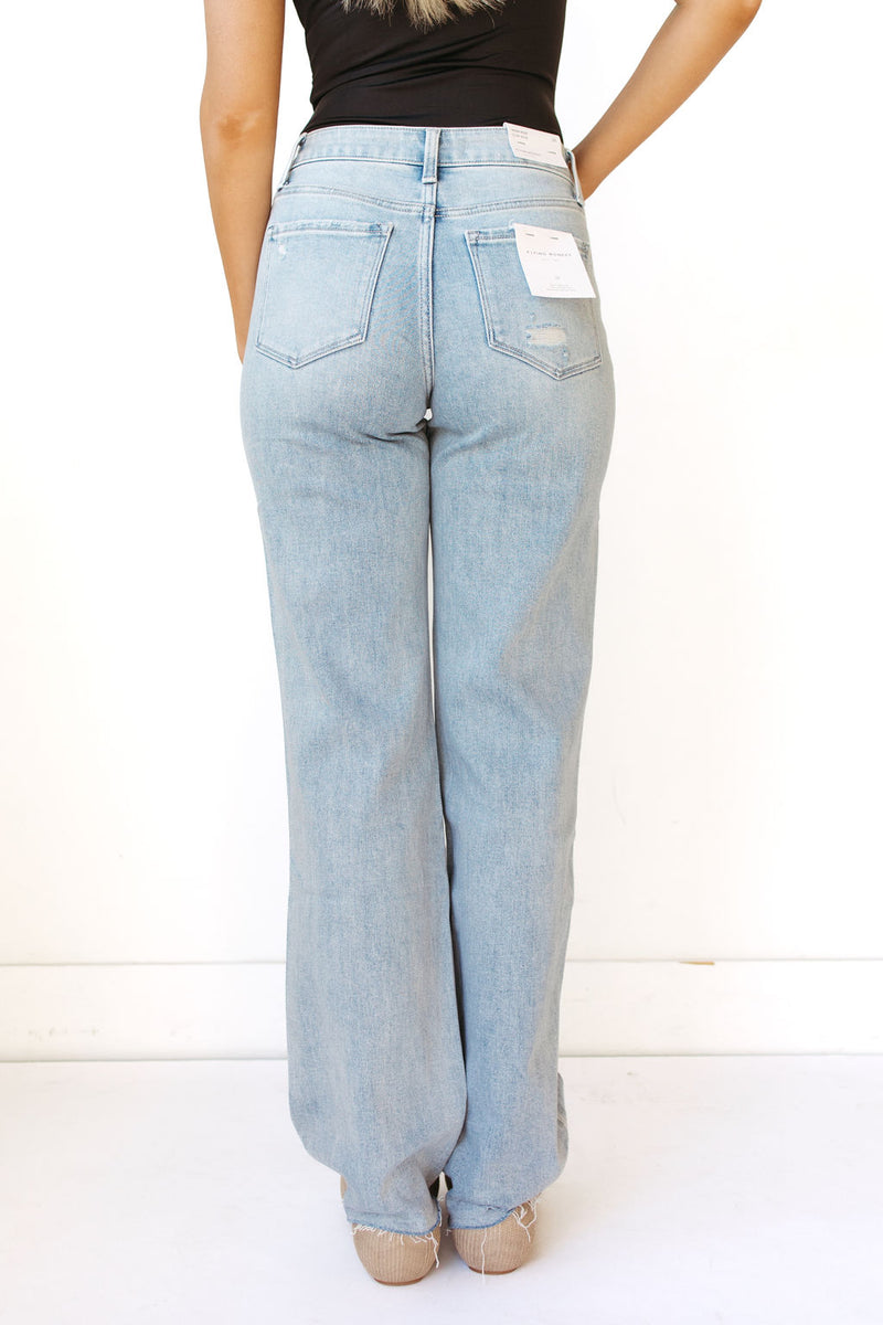 chloe high rise distressed slim wide leg jeans