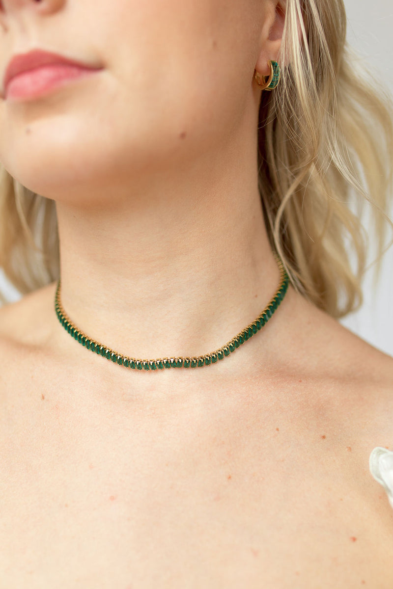 mode, shayna baguette necklace - emerald