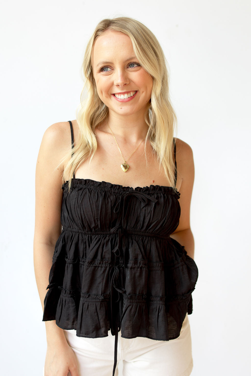 mode, evelyn ribbon top