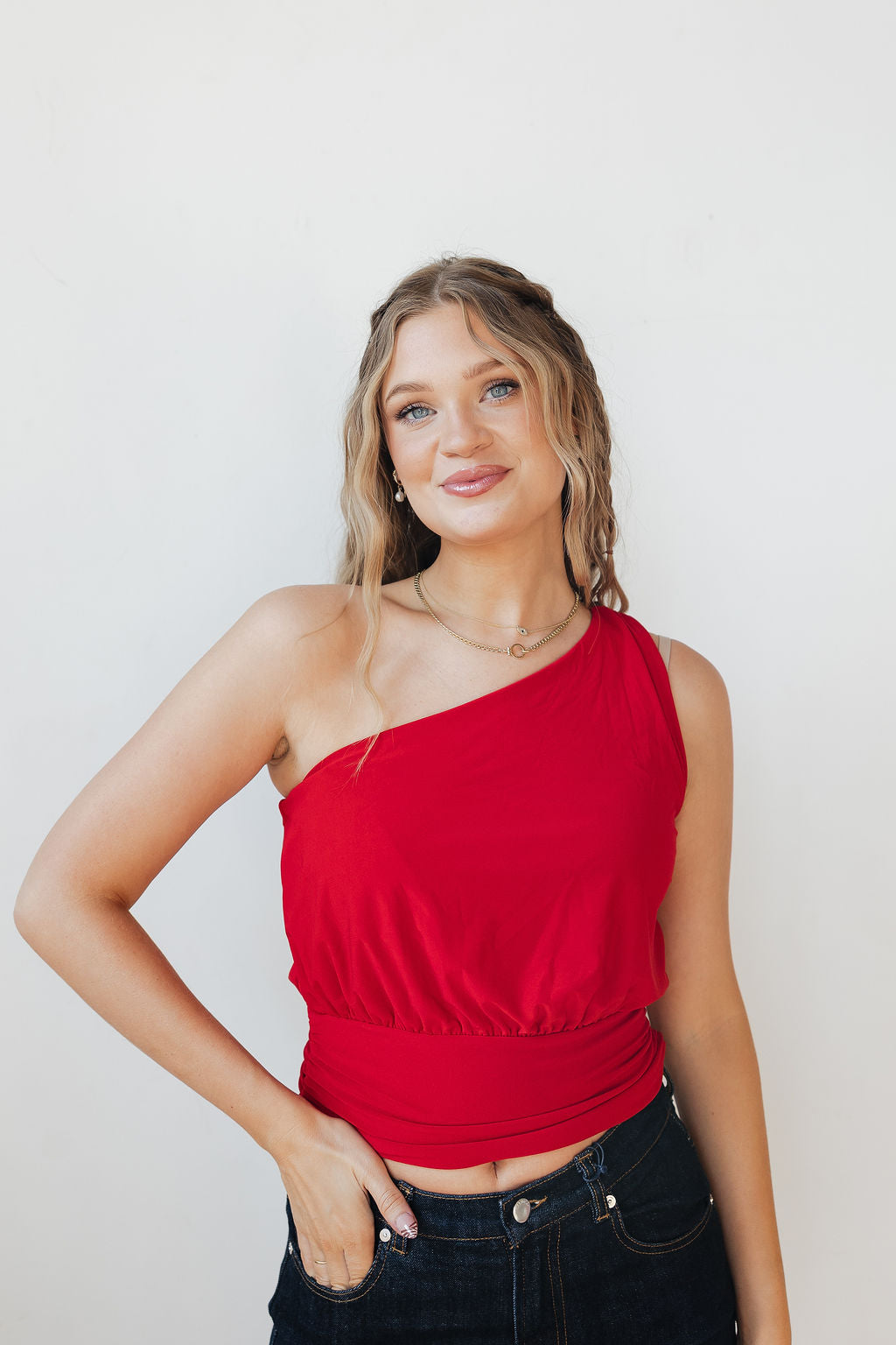 kelli one shoulder draped top