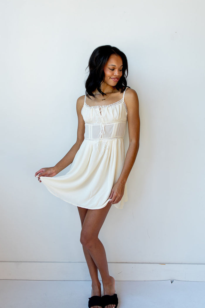 mode, enchanted lace mini dress