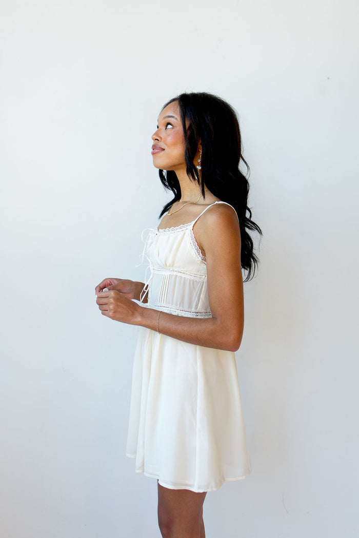 mode, enchanted lace mini dress