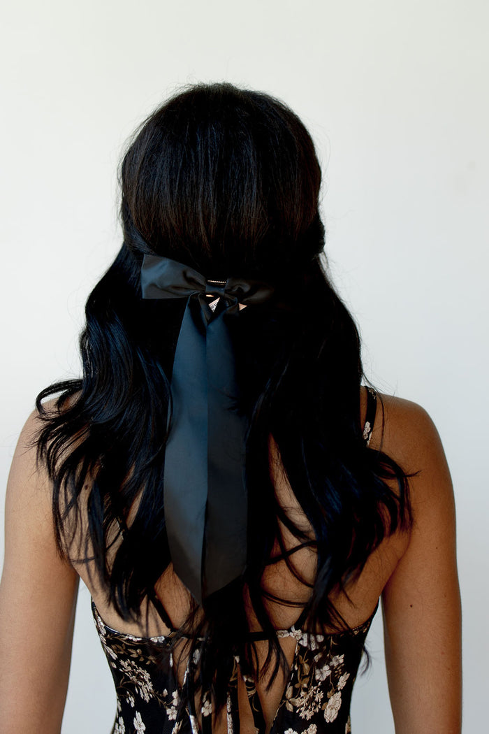 mode, sloane bow barrette - black