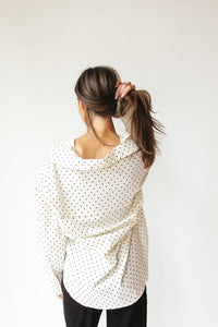 madi oversized polka dot button down top