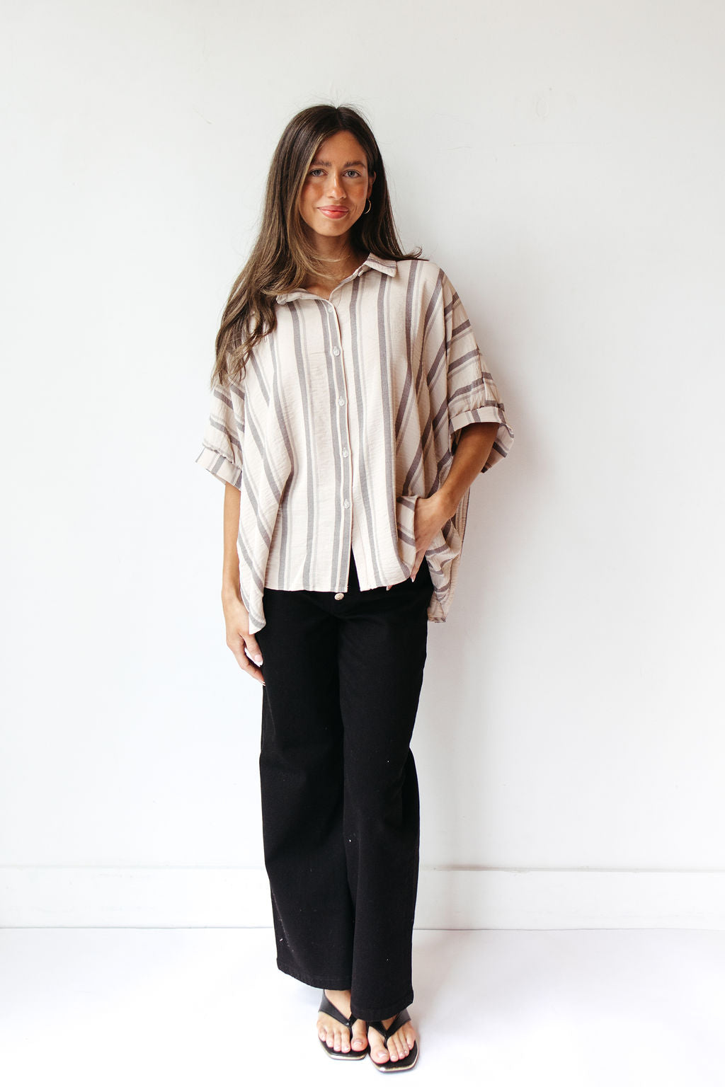 casey striped short sleeve button up