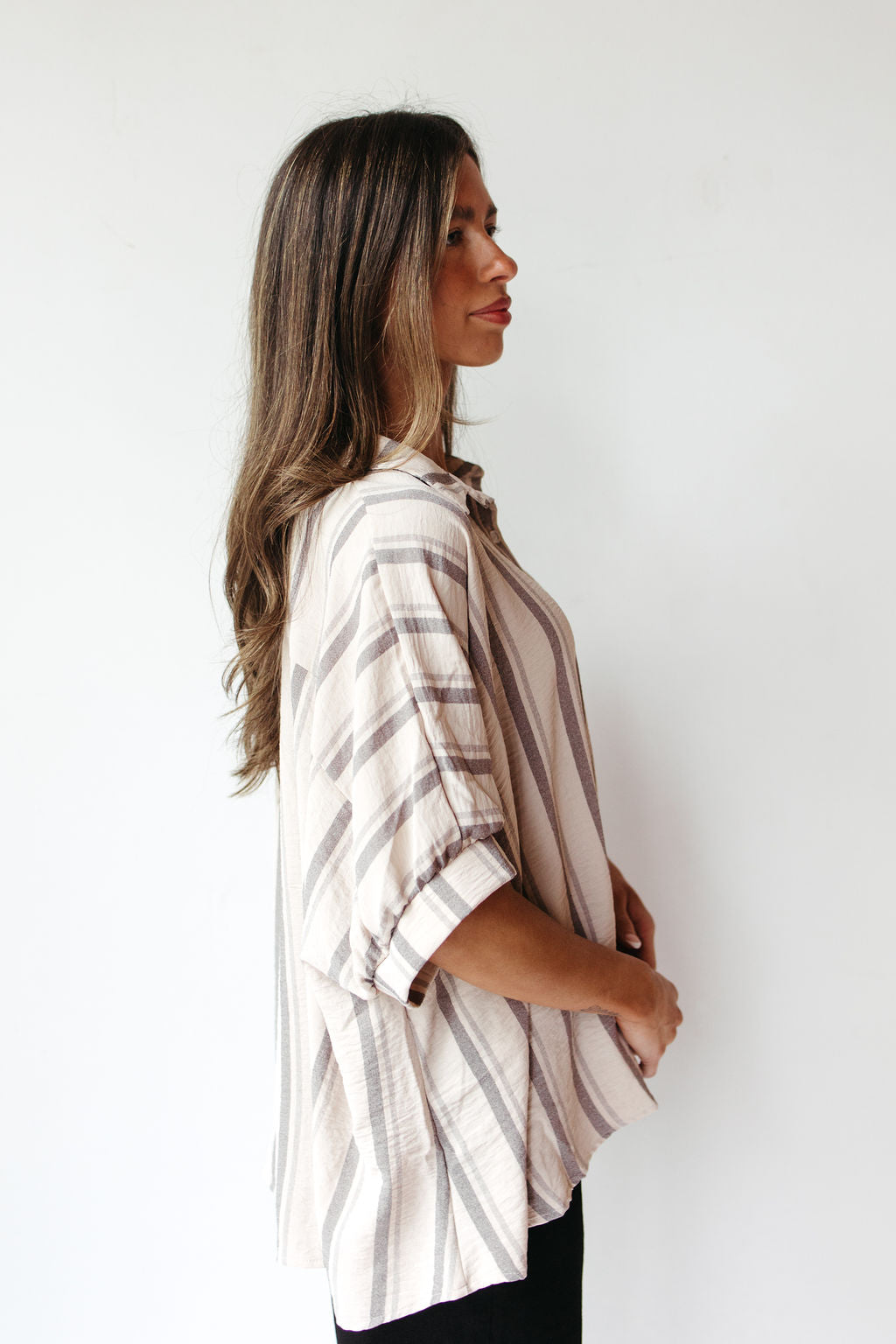 casey striped short sleeve button up