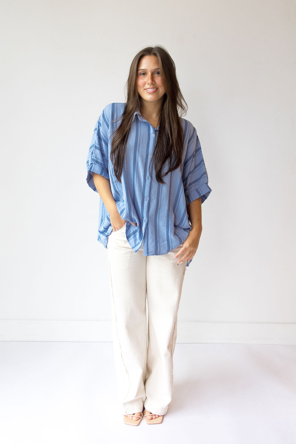 casey striped short sleeve button up