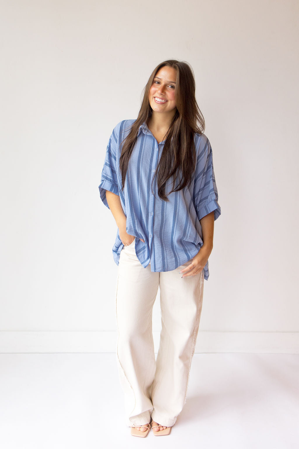 casey striped short sleeve button up