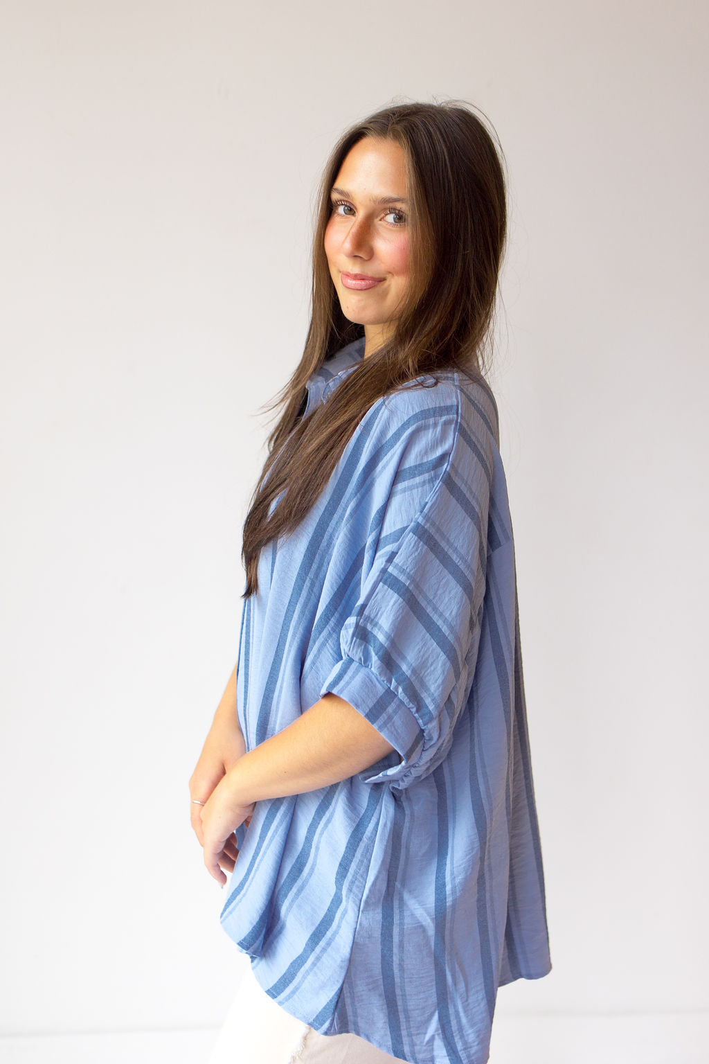 casey striped short sleeve button up