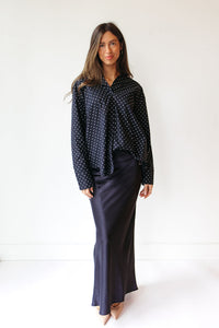 madi oversized polka dot button down top
