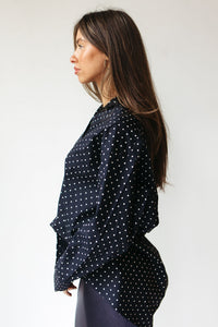 madi oversized polka dot button down top