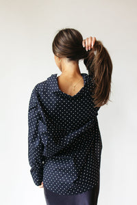 madi oversized polka dot button down top