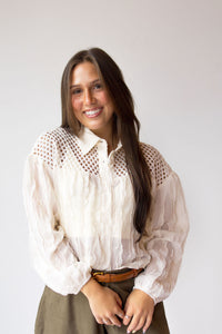 aly ruffle button down