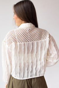 aly ruffle button down