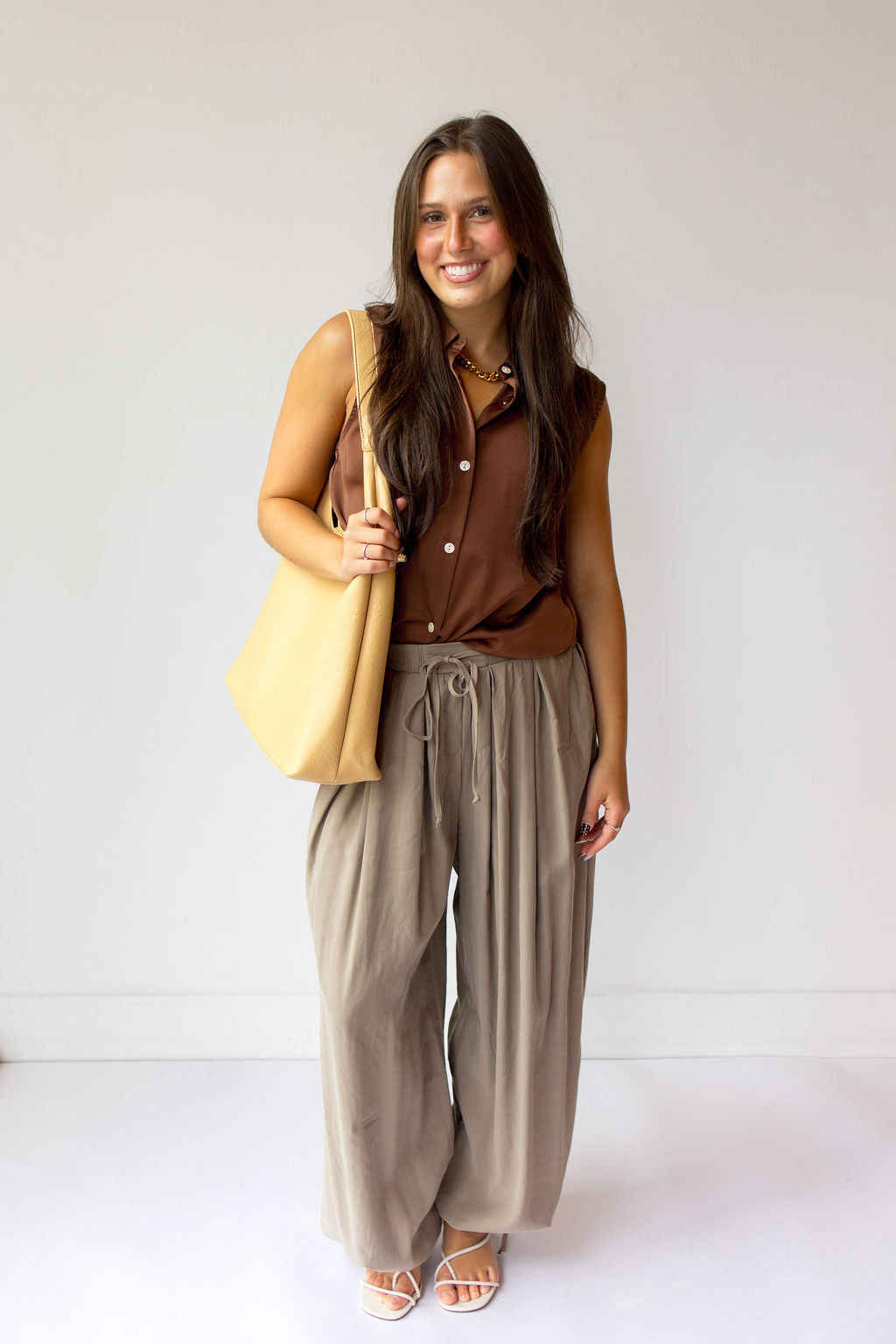 sam satin sleeveless button down