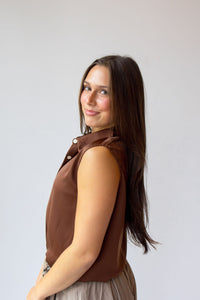 sam satin sleeveless button down
