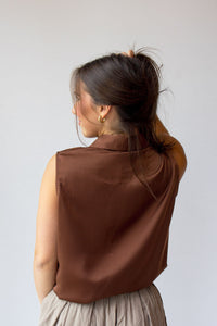 sam satin sleeveless button down