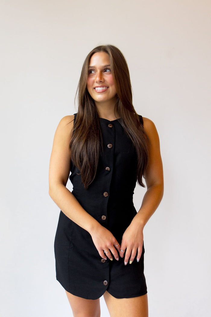 emily front button mini dress