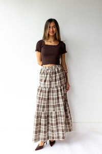 loren plaid tiered maxi skirt