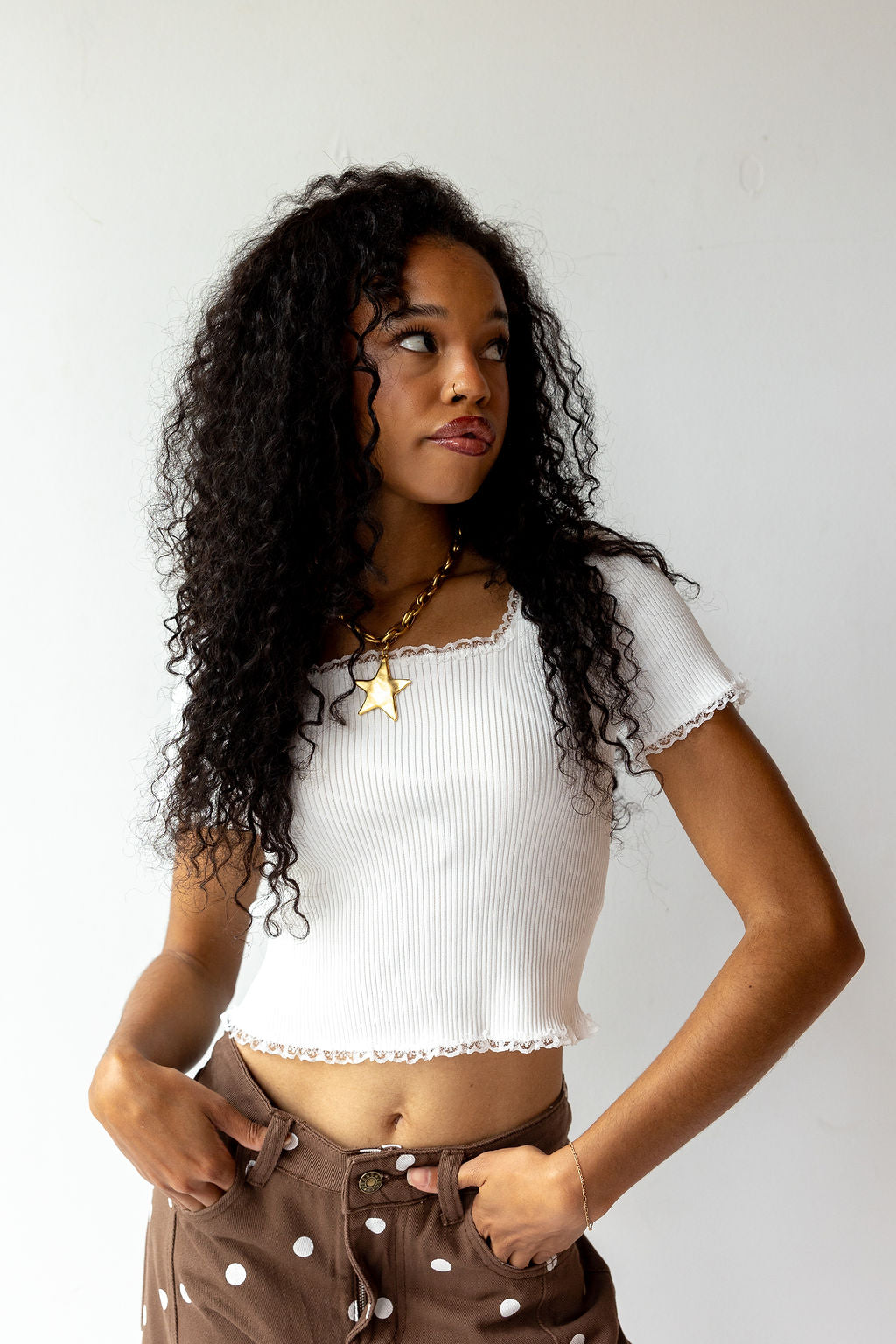 sara lace trim ribbed top