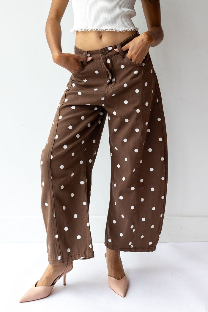 sable polka dot barrel jeans